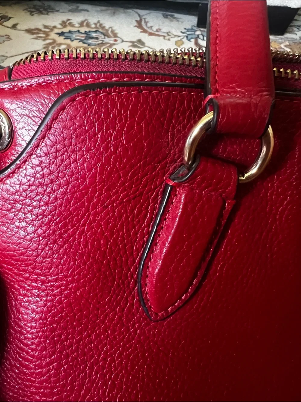 Coach Pebbled Leather Remi Satchel in Red with Detachable Strap